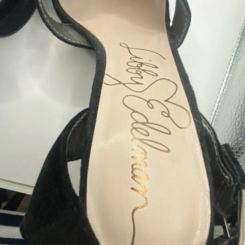 Libby Edelman Marcy Black Velvet Platforms with Red‎ Floral Embroidery